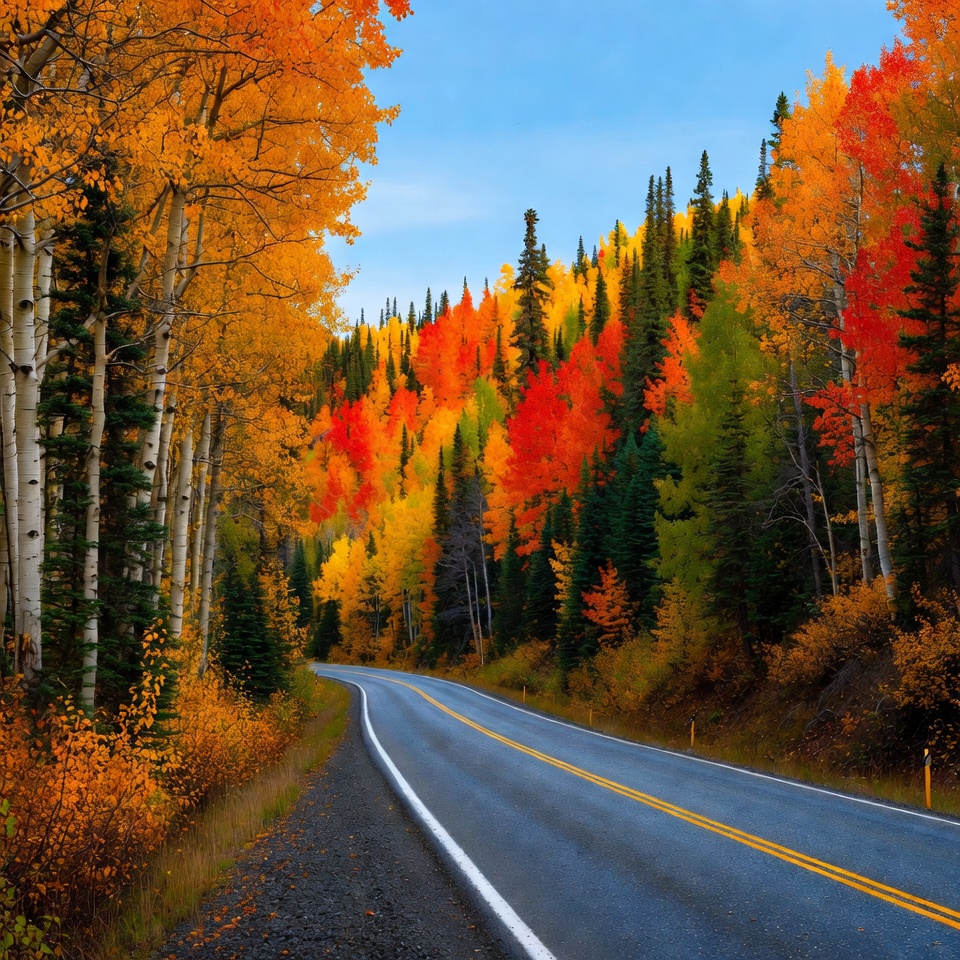Winding Road Through Autumn Forest Winding Road Through Autumn Forest