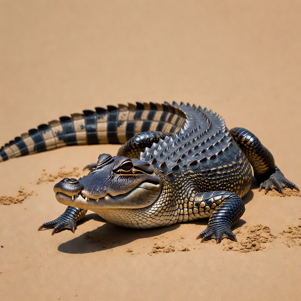 Alligator on sandy beach Alligator on sandy beach