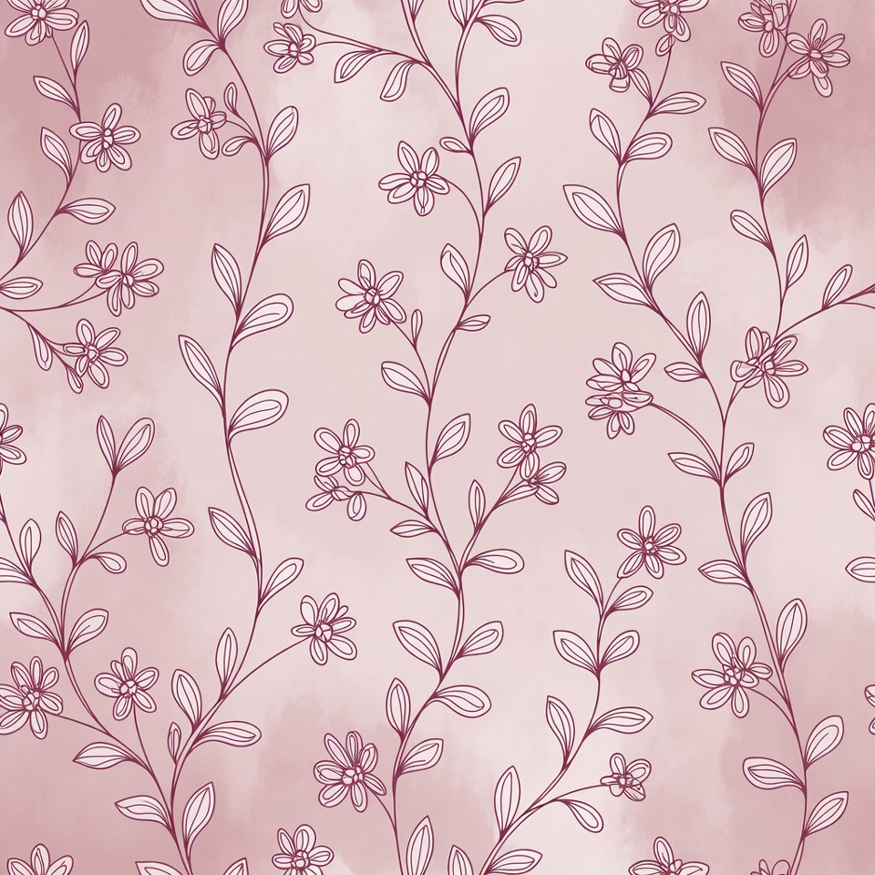 Pink Floral Line Art Pattern Pink Floral Line Art Pattern