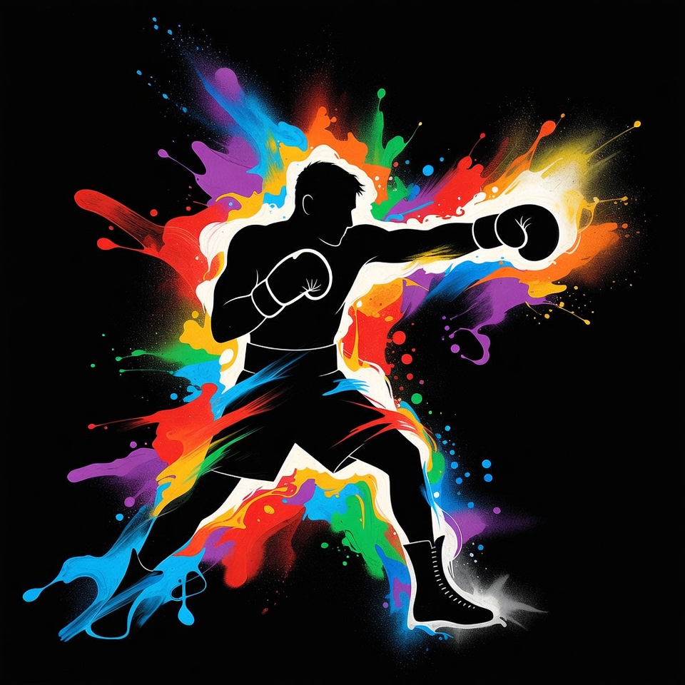 Silhouette Boxer Punching with Color Splashes Silhouette Boxer Punching with Color Splashes