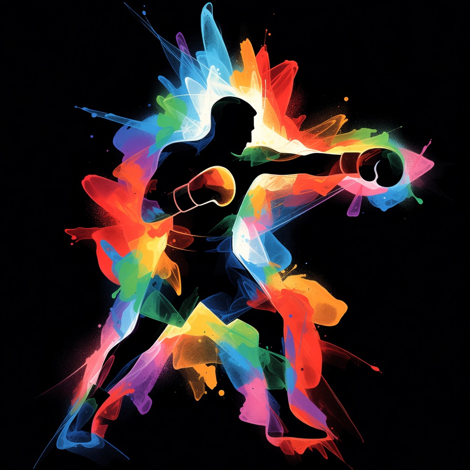 Silhouette Boxer Punching with Color Splashes Silhouette Boxer Punching with Color Splashes