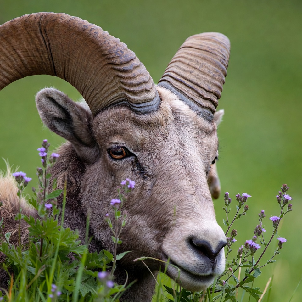 Bighorn Sheep Among Purple Flowers Bighorn Sheep Among Purple Flowers