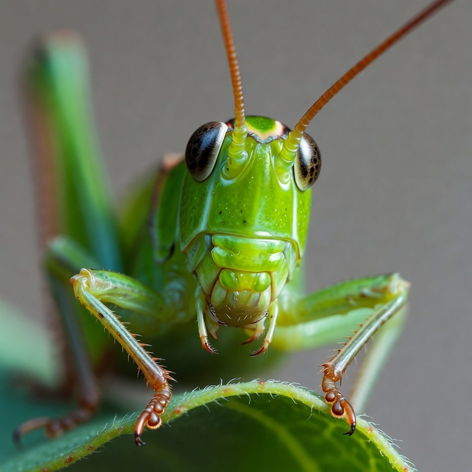 Closeup green grasshopper on leaf Closeup green grasshopper on leaf