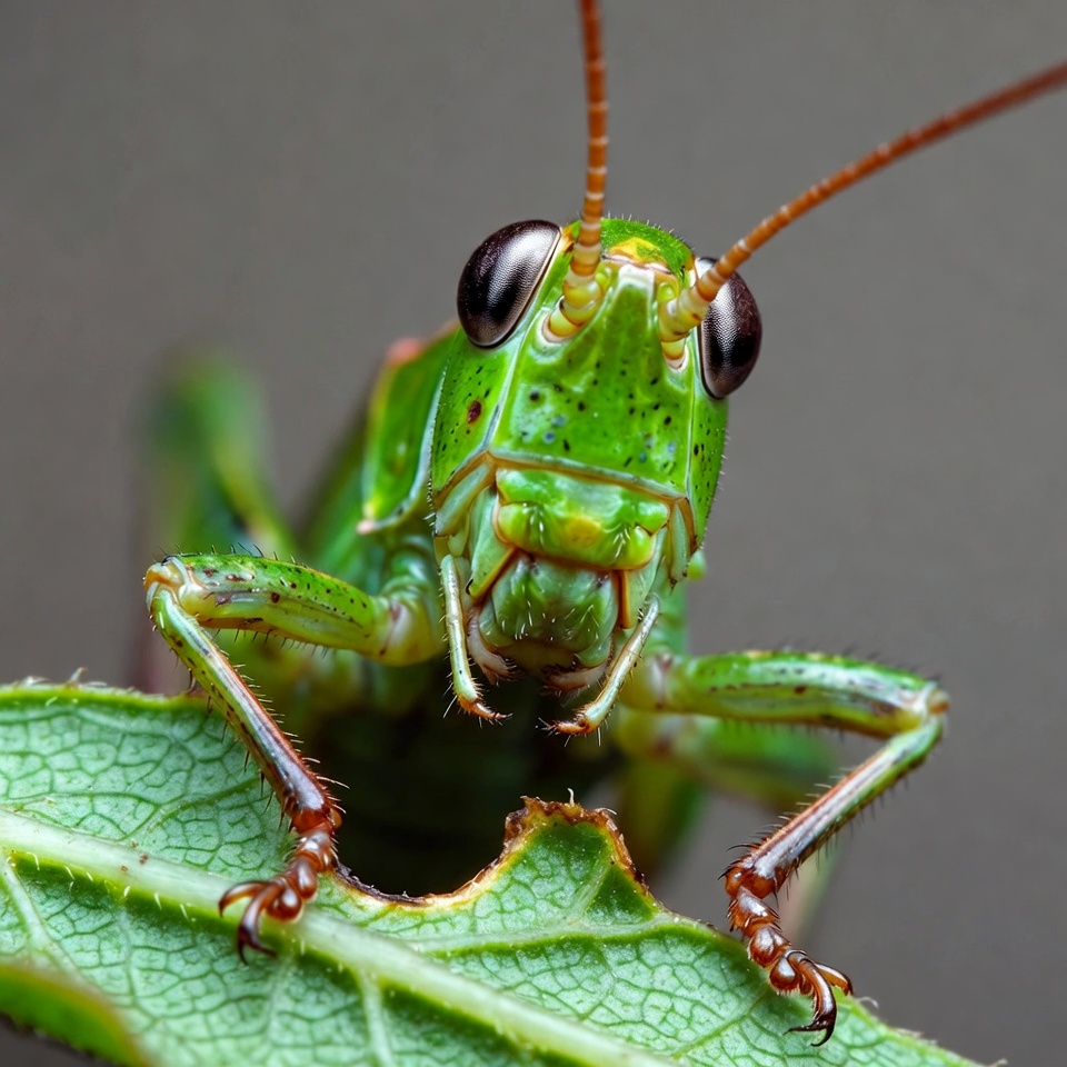 Green grasshopper eating leaf Green grasshopper eating leaf