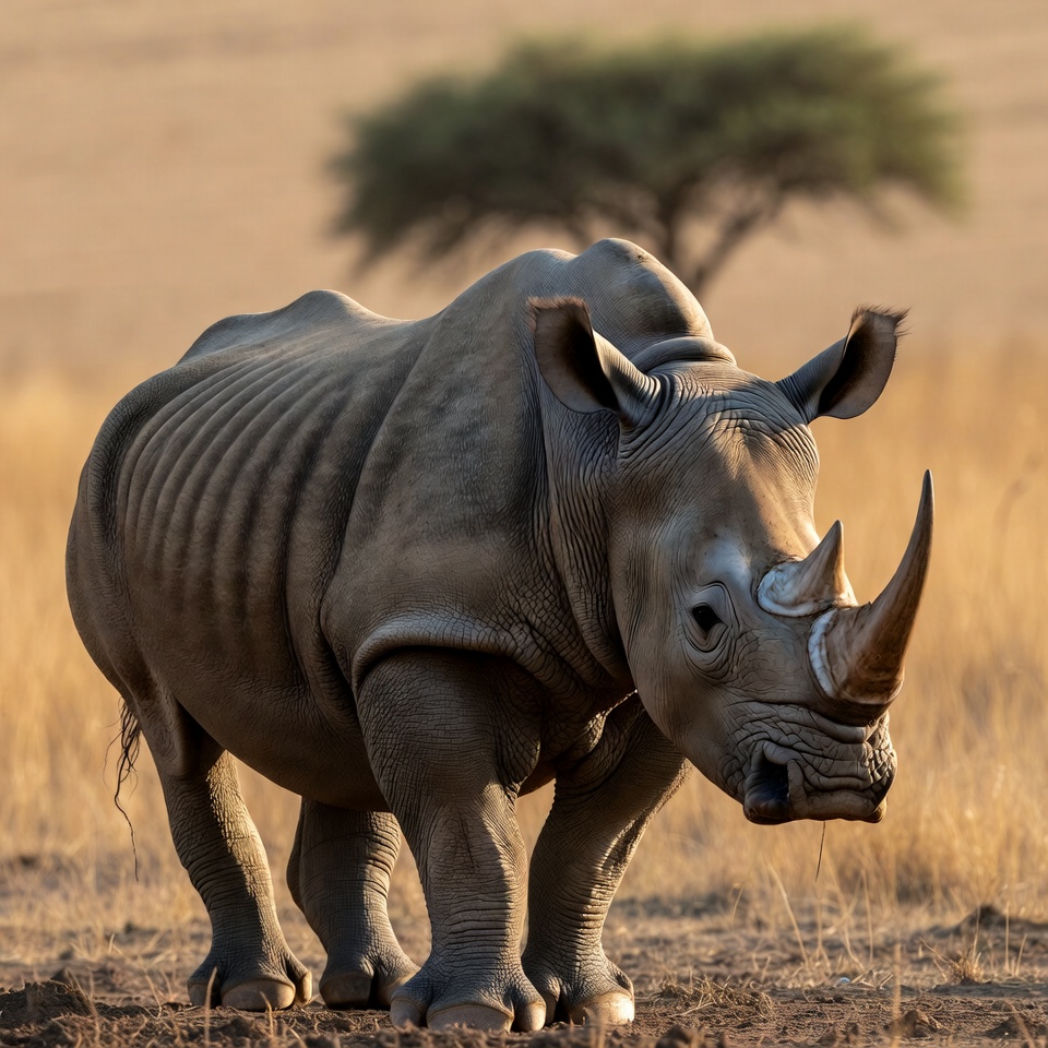 Rhino standing in savanna Rhino standing in savanna