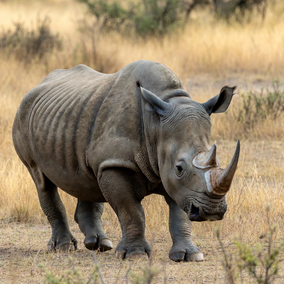 Rhino walking in dry grasslands Rhino walking in dry grasslands