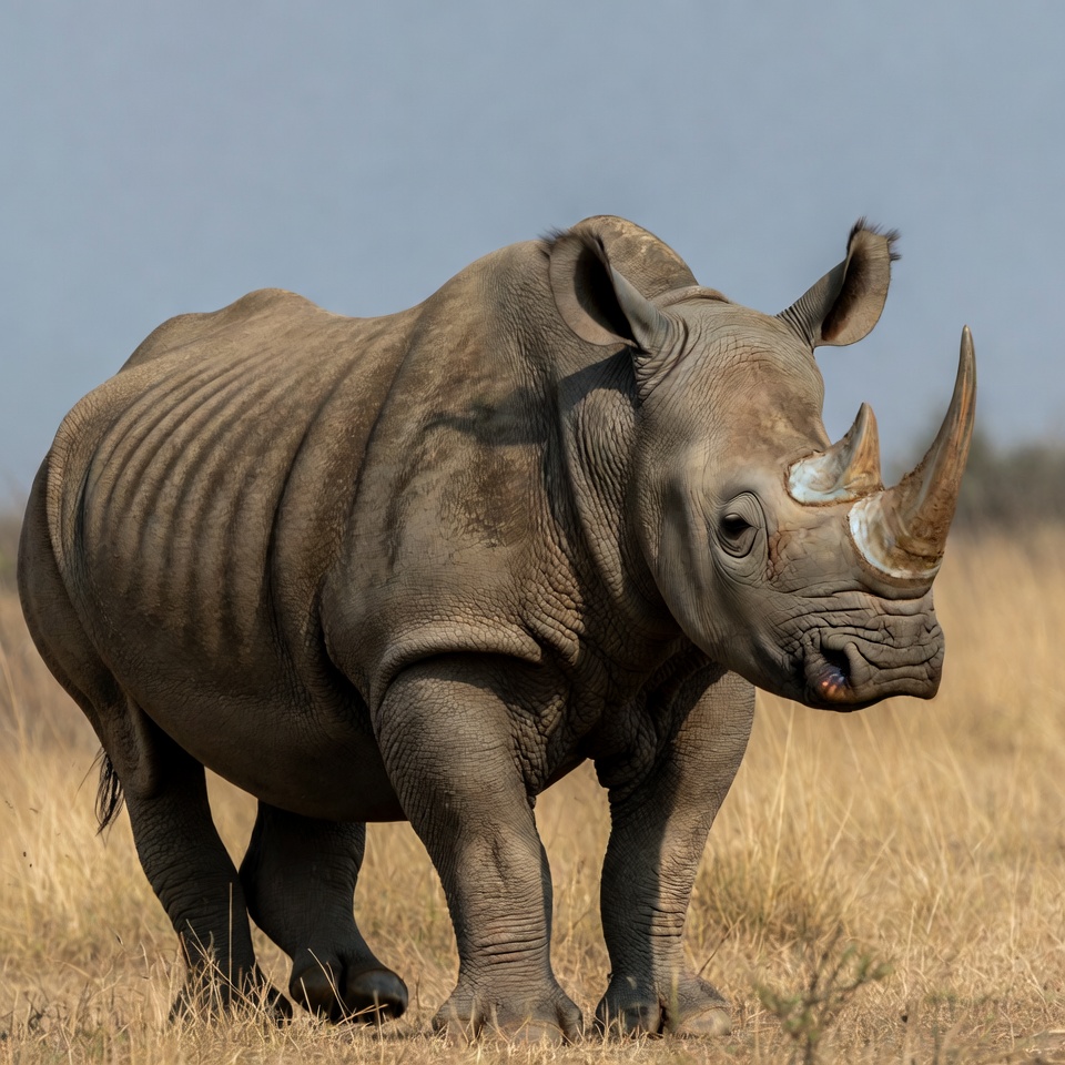White rhinoceros standing in grassland White rhinoceros standing in grassland