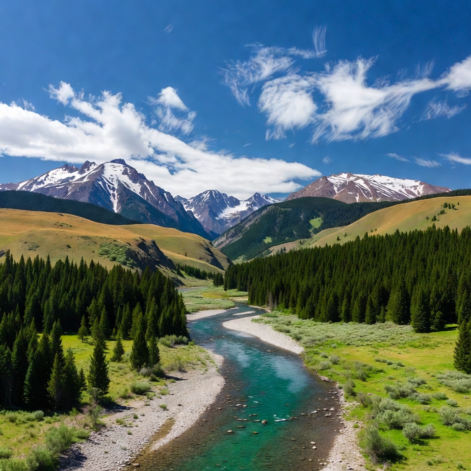 Mountain Valley with Turquoise River Mountain Valley with Turquoise River