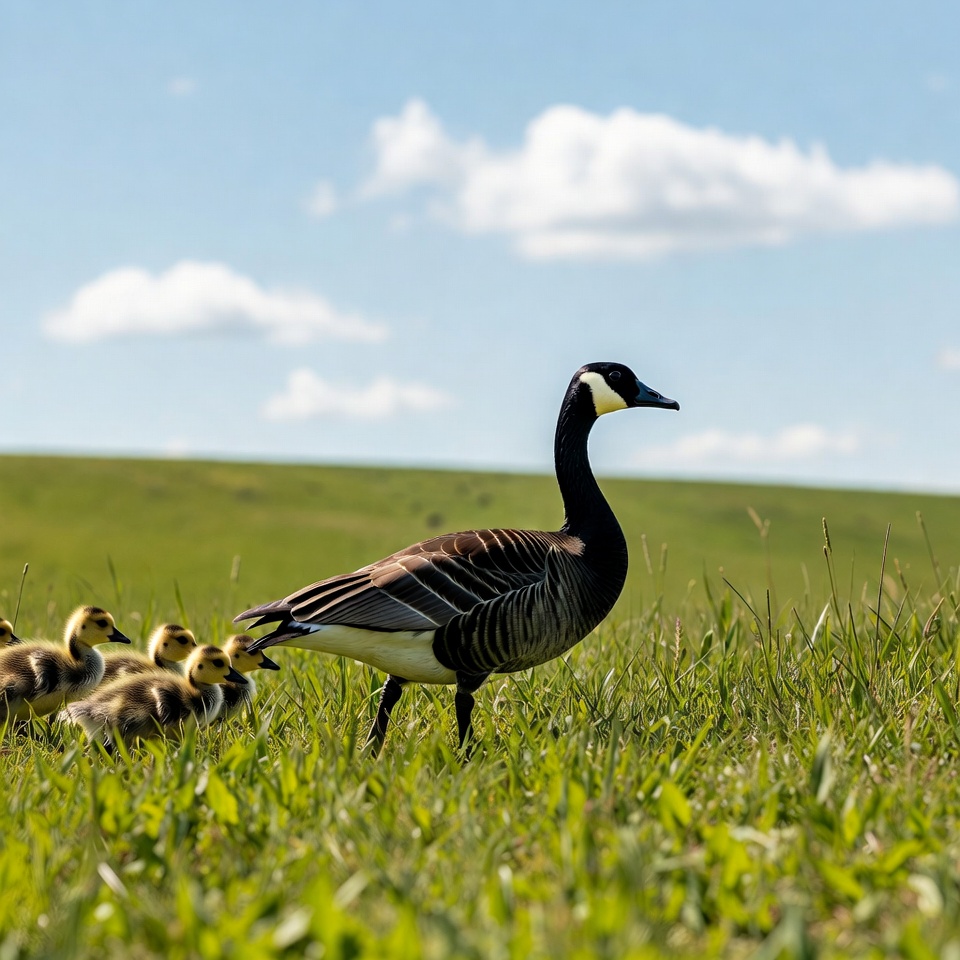 Canada Goose with Goslings in Grass Canada Goose with Goslings in Grass