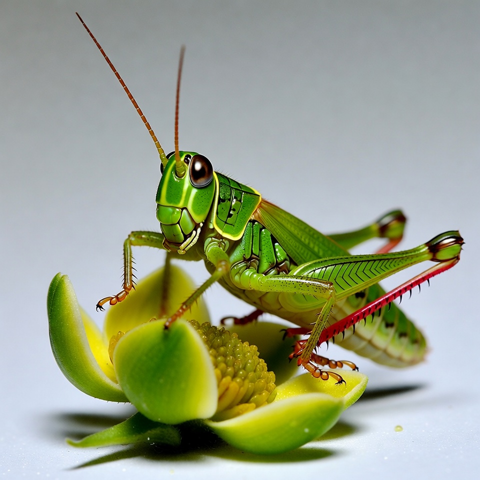 Green grasshopper on yellow flower Green grasshopper on yellow flower