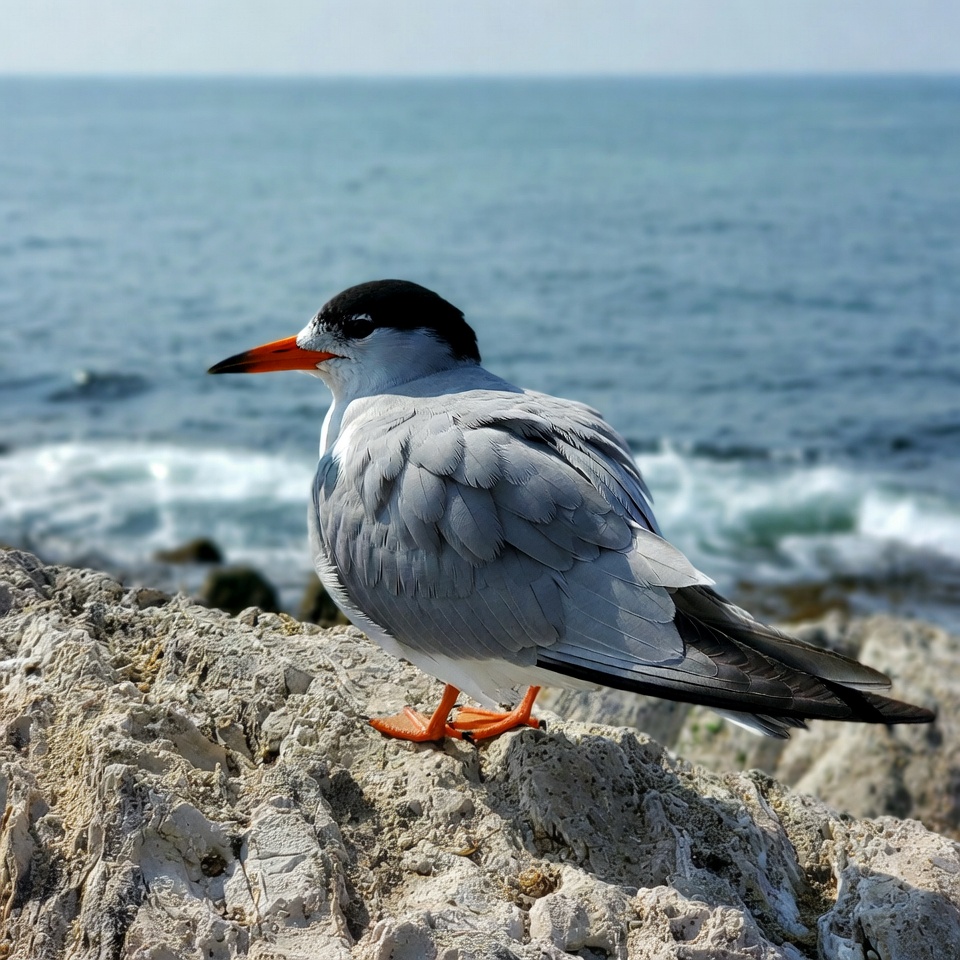 Gull-billed Tern on Seaside Rocks Gull-billed Tern on Seaside Rocks