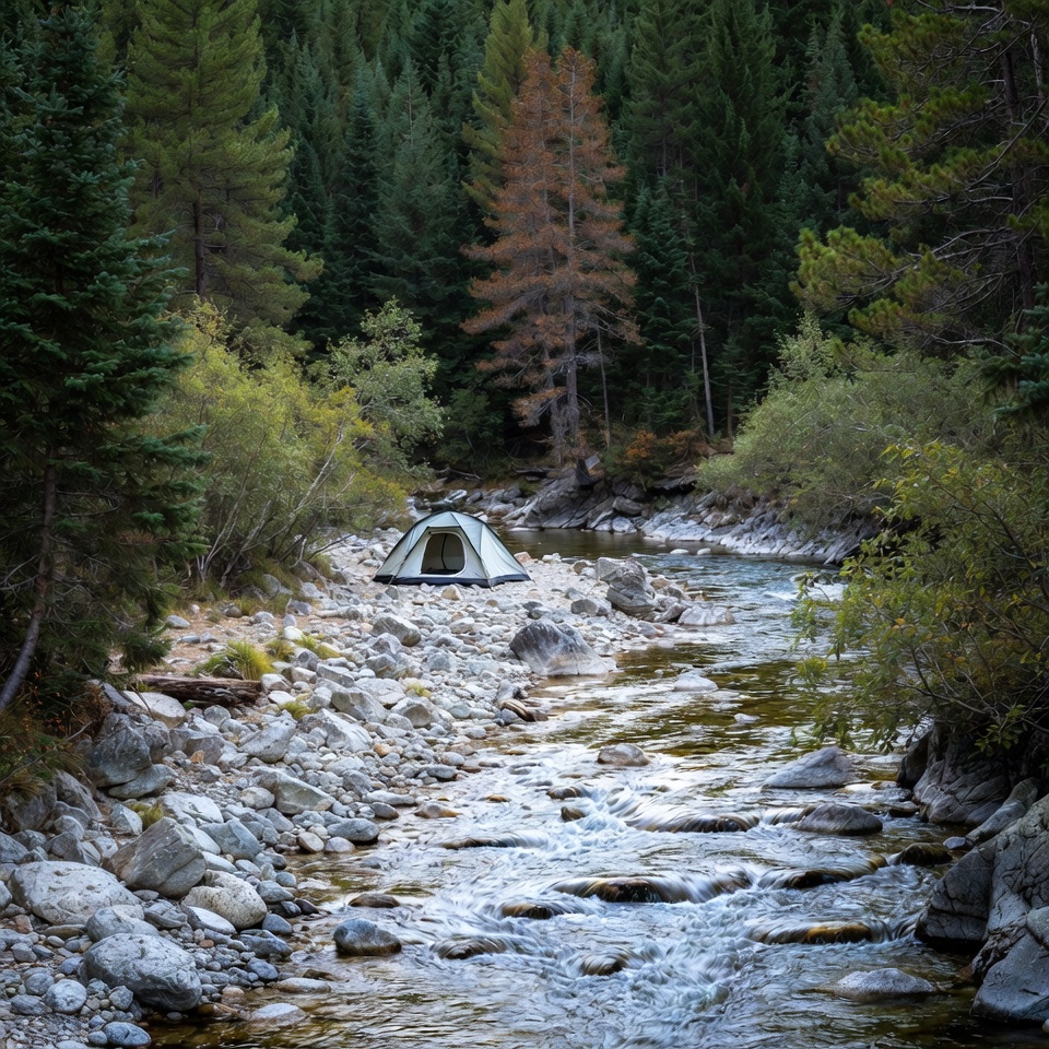 Tent by Mountain River Forest Tent by Mountain River Forest