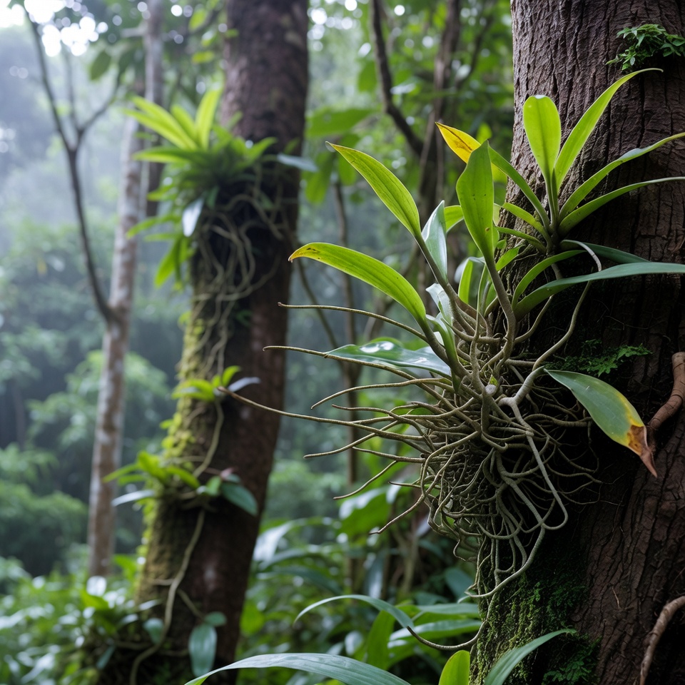 Orchids Growing on Rainforest Trees Orchids Growing on Rainforest Trees