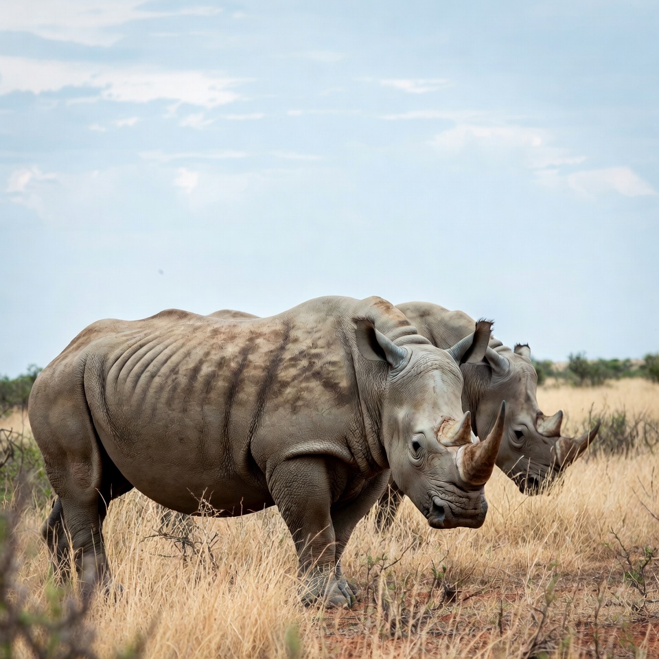 Two rhinos in savanna grassland Two rhinos in savanna grassland