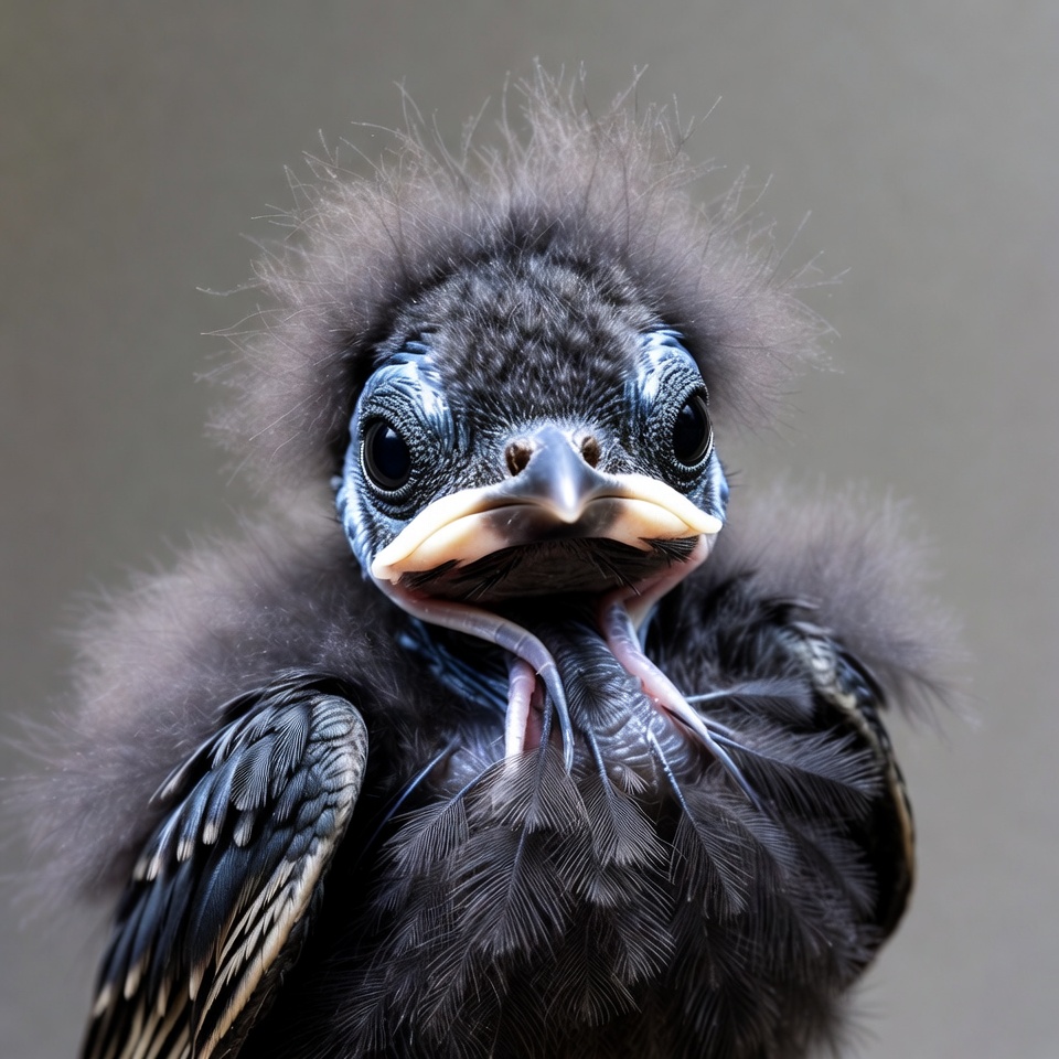 Fluffy baby bird with open beak Fluffy baby bird with open beak