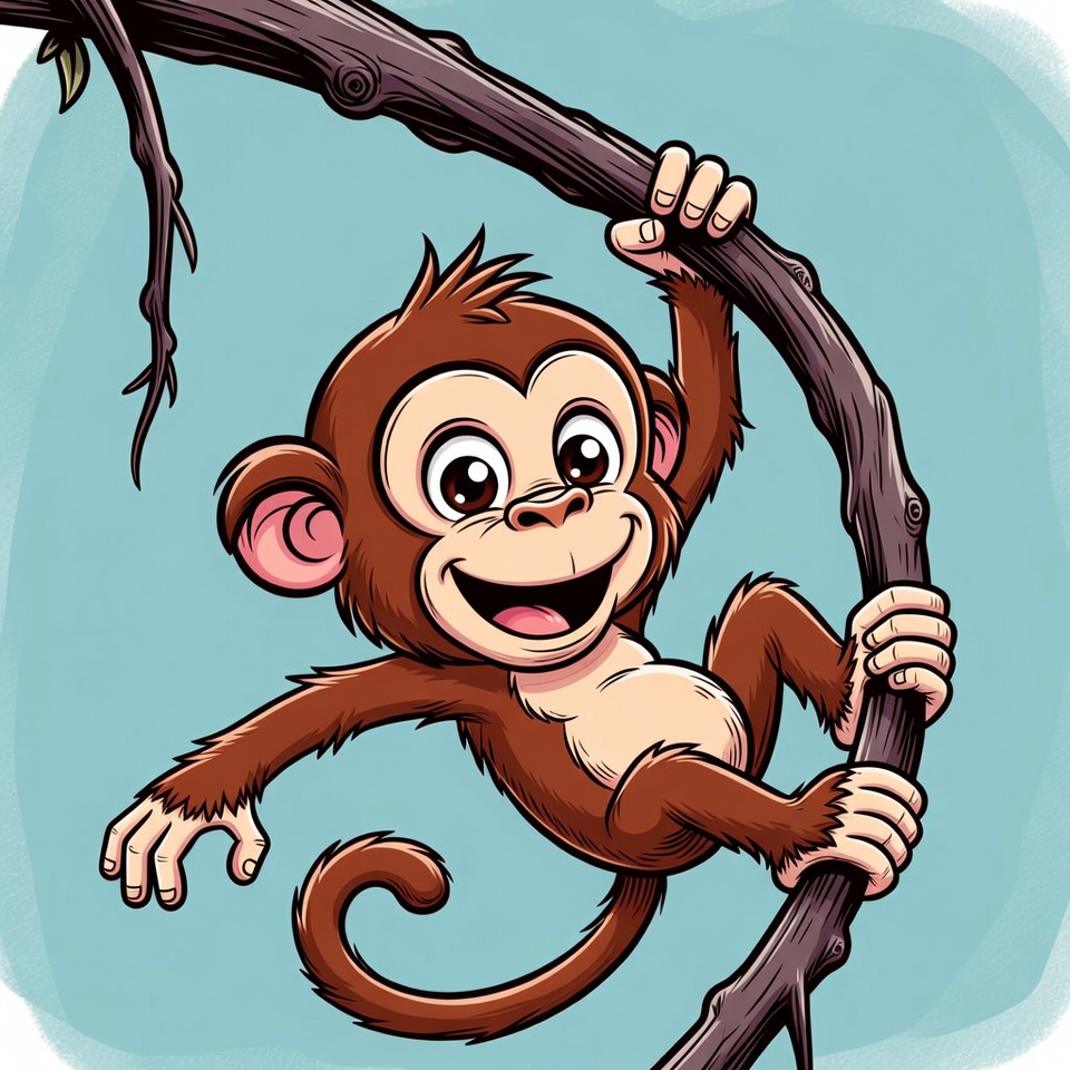 Cute cartoon monkey hanging on branch Cute cartoon monkey hanging on branch
