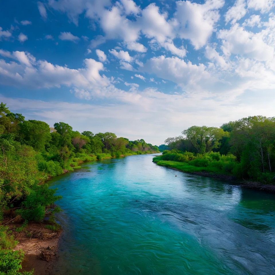 Turquoise River Winding Through Green Forest Turquoise River Winding Through Green Forest