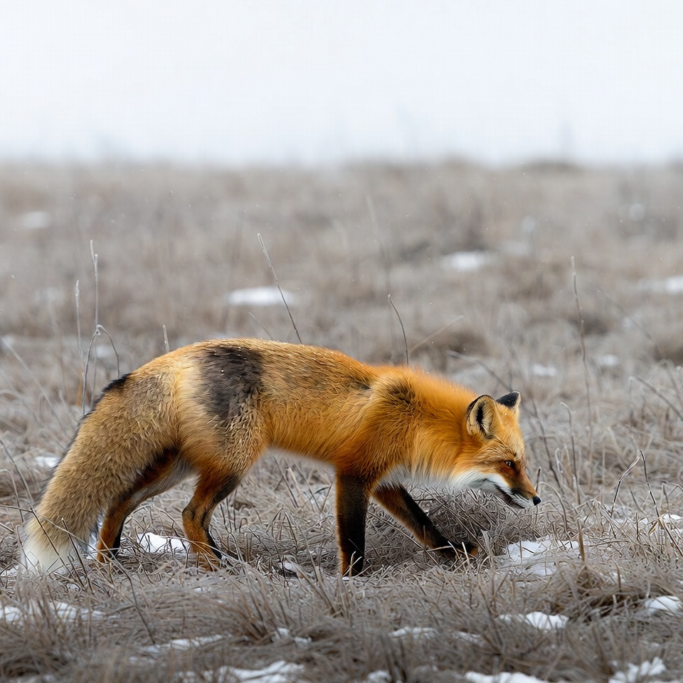Red fox walking in snowy field Red fox walking in snowy field