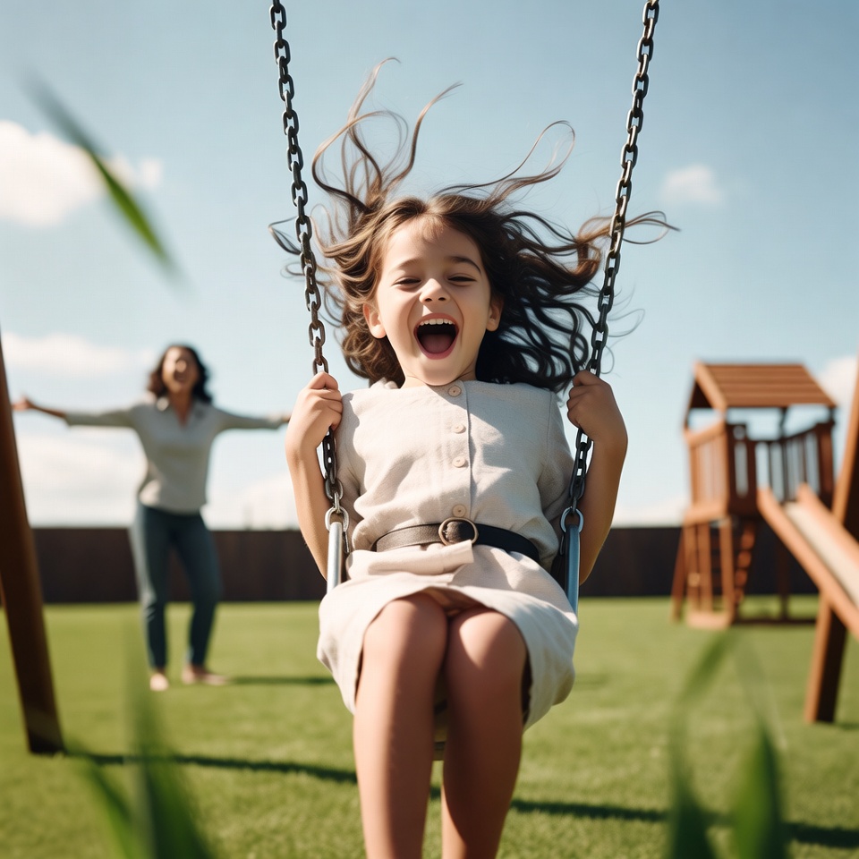 Girl swinging joyfully with mom Girl swinging joyfully with mom