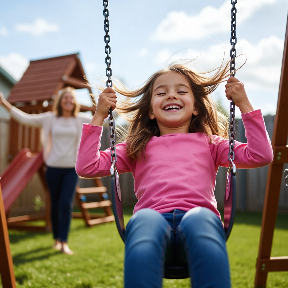 Girl swinging with mom watching Girl swinging with mom watching