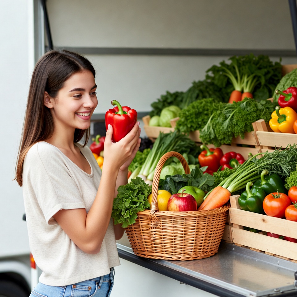 Young woman smelling red bell pepper Young woman smelling red bell pepper