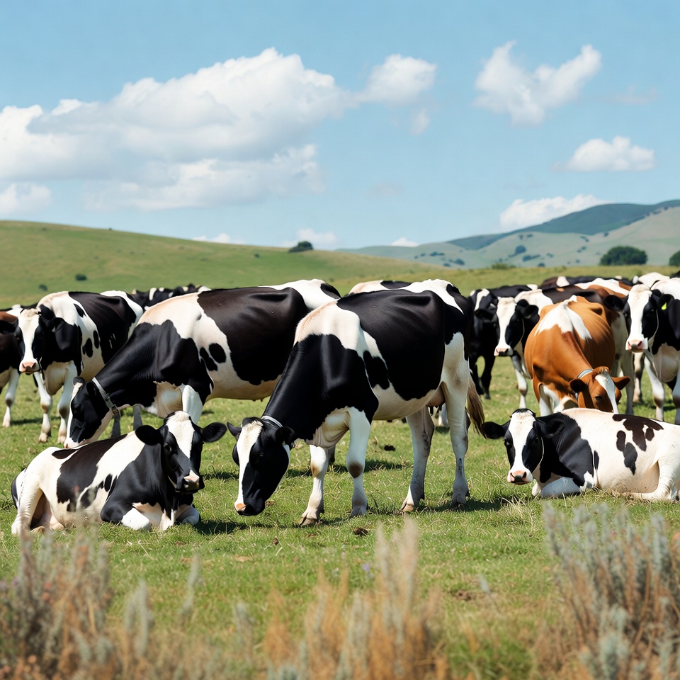 Herd of Holstein cows grazing in green pasture Herd of Holstein cows grazing in green pasture