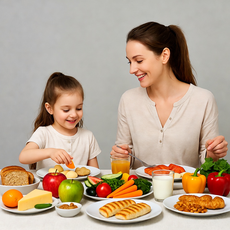 Mother and daughter eating healthy food Mother and daughter eating healthy food