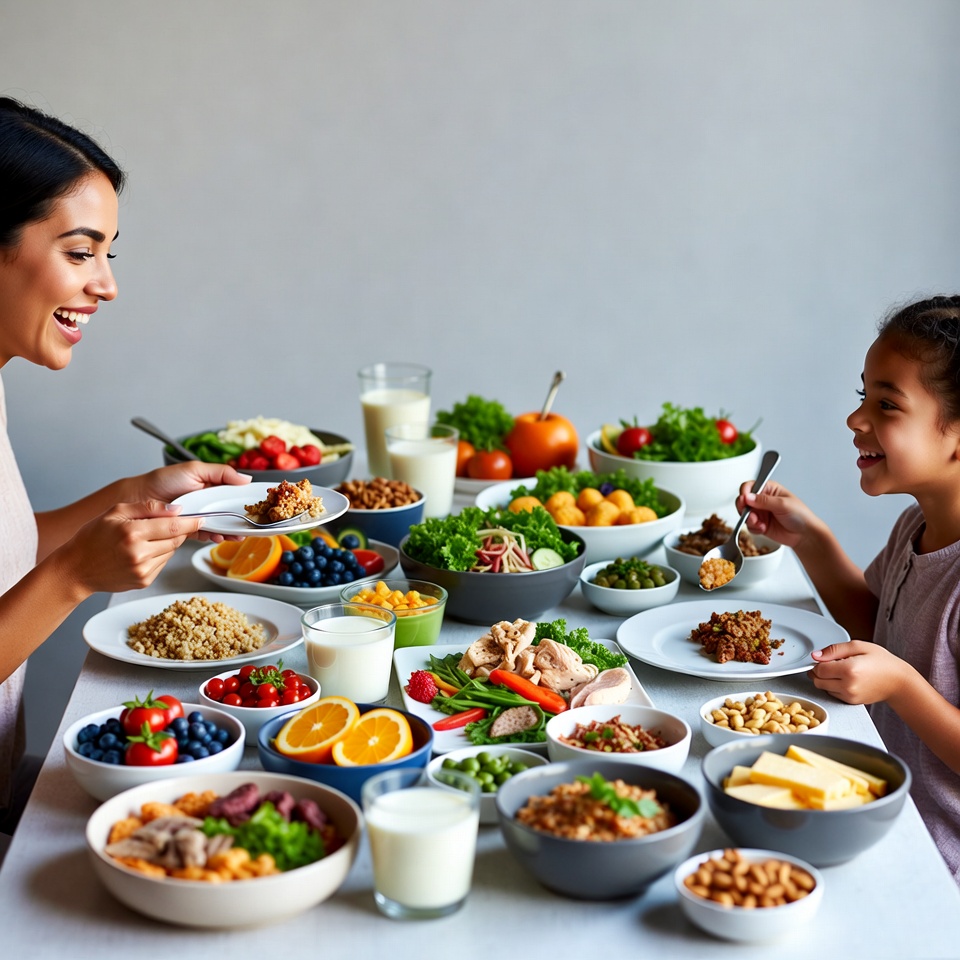 Mother and daughter eating healthy meal Mother and daughter eating healthy meal