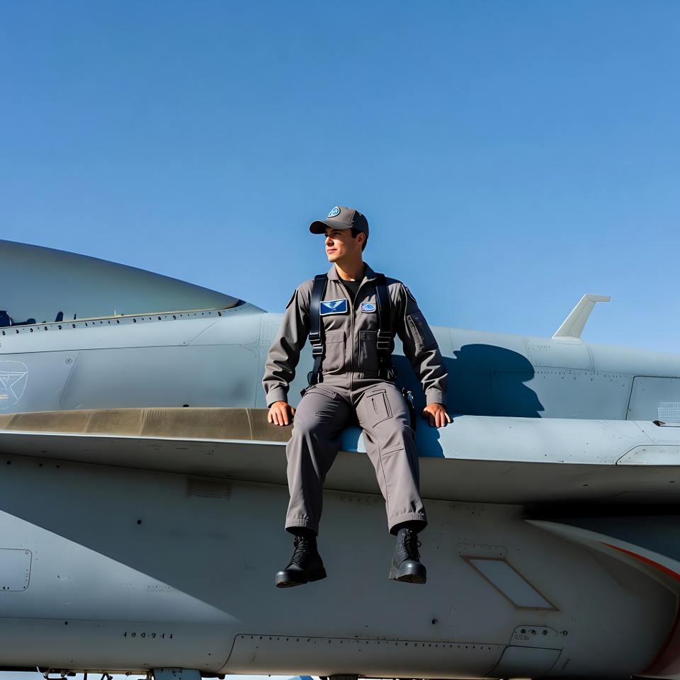 Pilot sitting on fighter jet Pilot sitting on fighter jet
