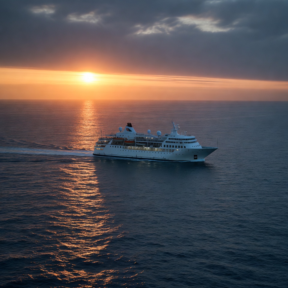 White Cruise Ship at Sunset White Cruise Ship at Sunset