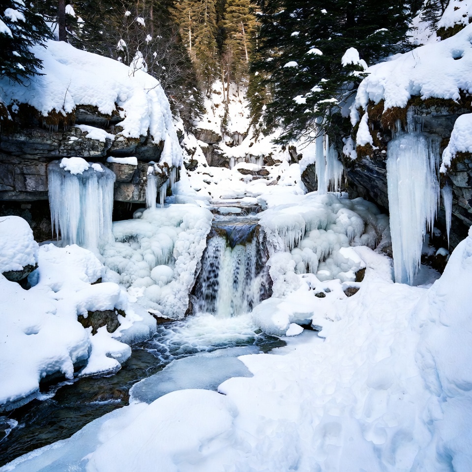 Frozen Waterfall in Snowy Canyon Frozen Waterfall in Snowy Canyon
