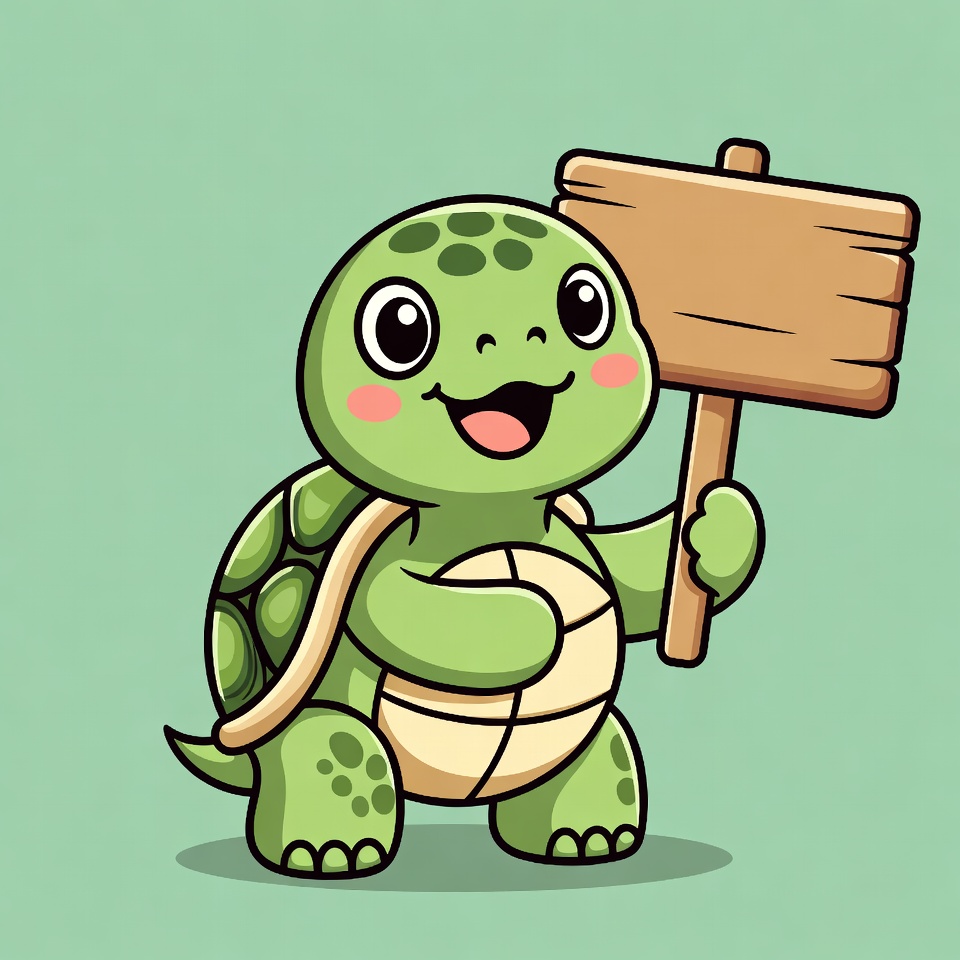 Cute turtle holding wooden sign Cute turtle holding wooden sign