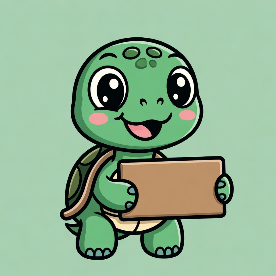 Cute cartoon turtle holding blank sign Cute cartoon turtle holding blank sign