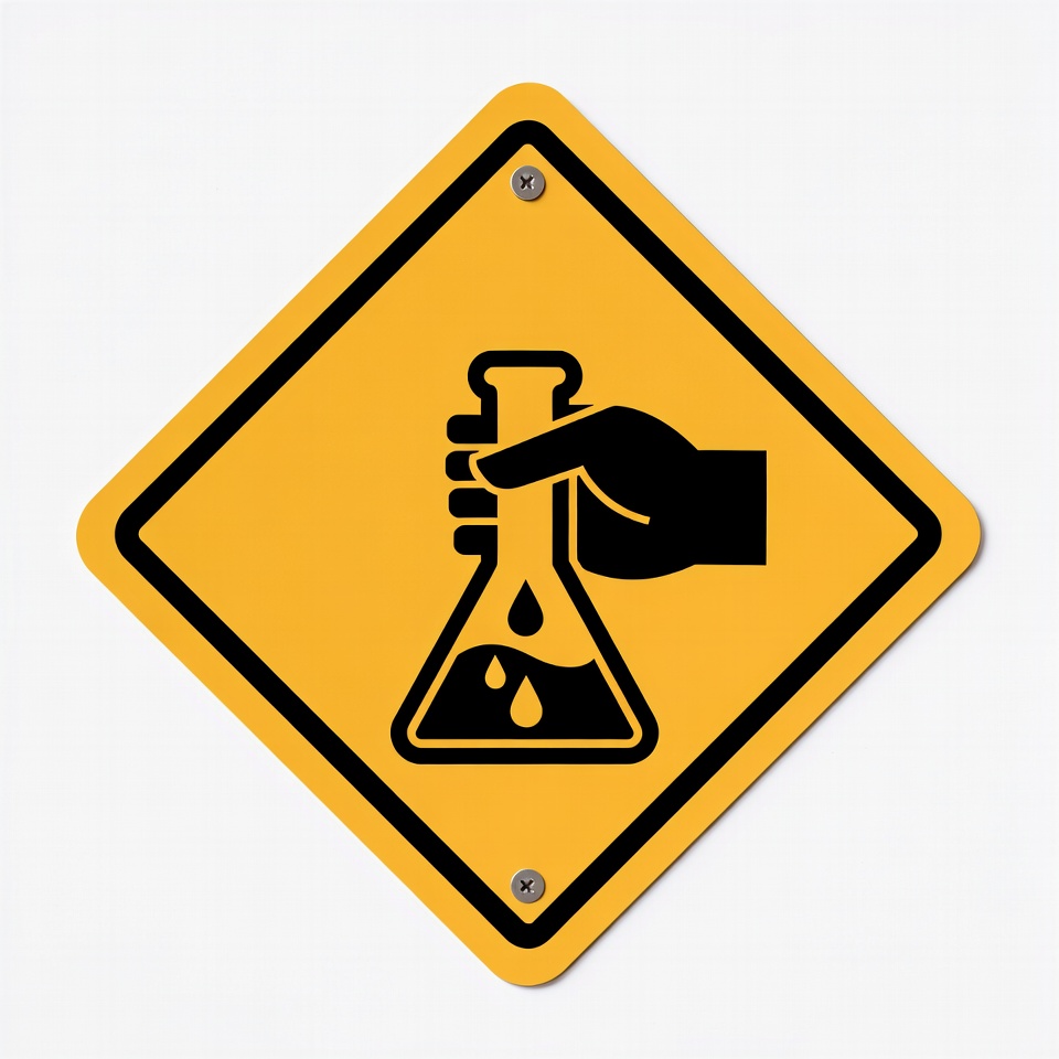 Hand Holding Spilling Flask Warning Sign Hand Holding Spilling Flask Warning Sign