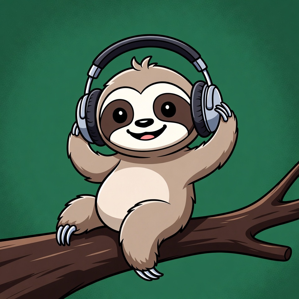 Cute sloth wearing headphones Cute sloth wearing headphones