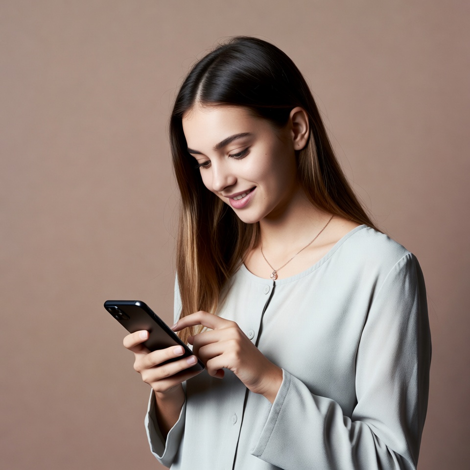 Woman using smartphone on beige background Woman using smartphone on beige background