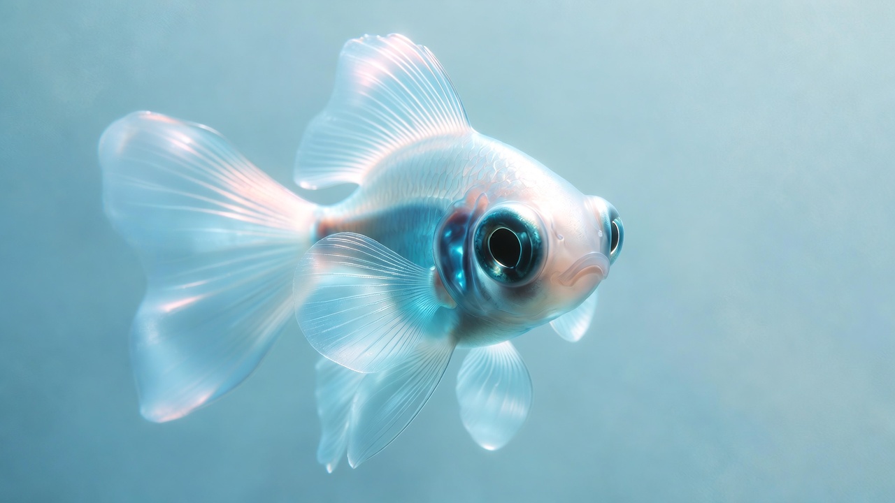 Translucent Pink Goldfish Swimming Underwater Translucent Pink Goldfish Swimming Underwater