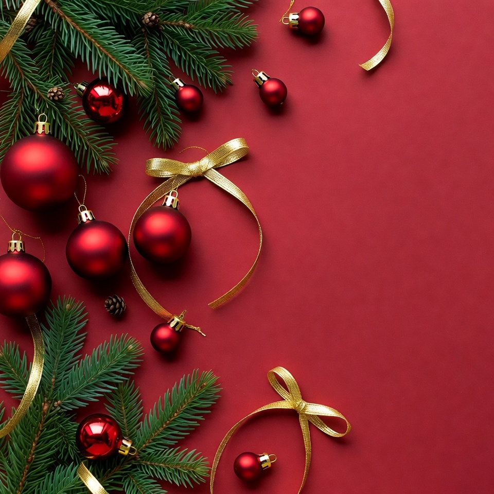 Christmas Ornaments on Red Background Christmas Ornaments on Red Background