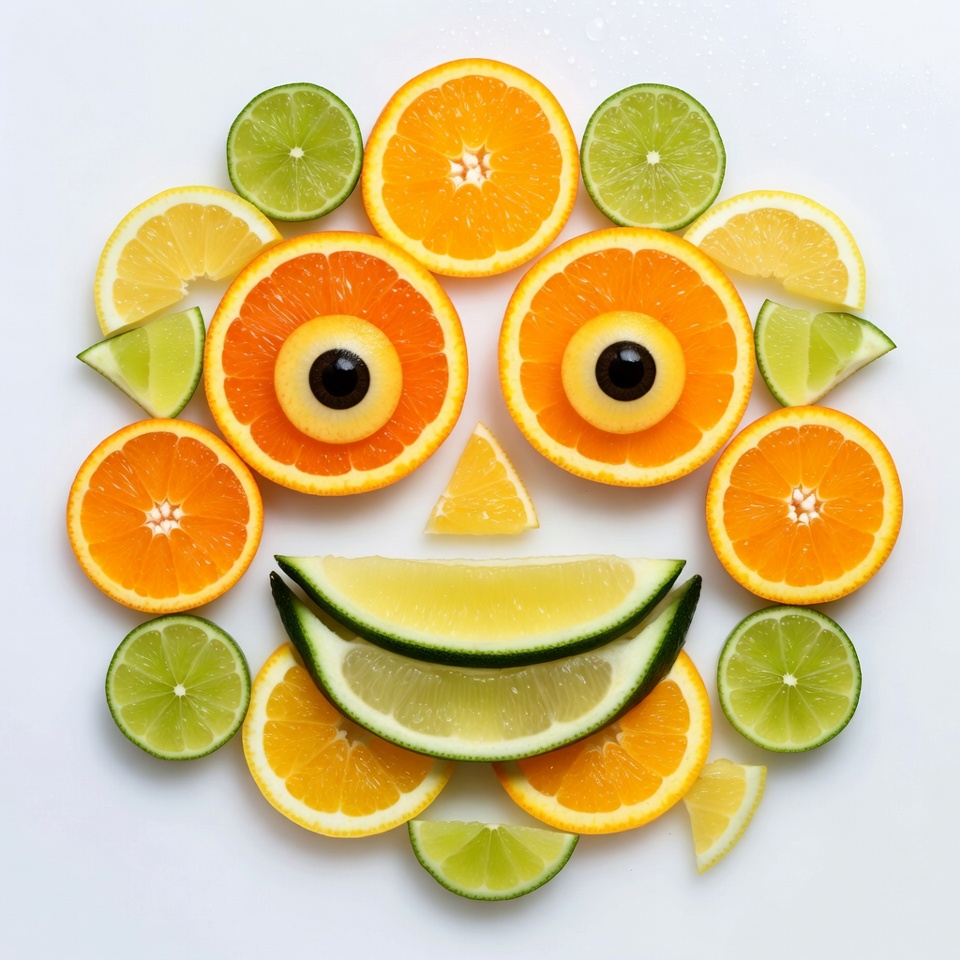 Happy Fruit Face with Oranges and Limes Happy Fruit Face with Oranges and Limes