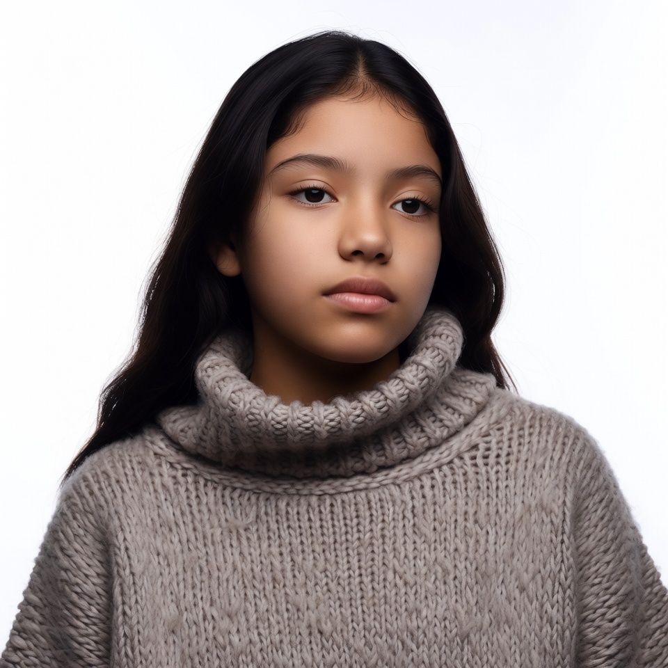 Latino girl in gray turtleneck sweater Latino girl in gray turtleneck sweater