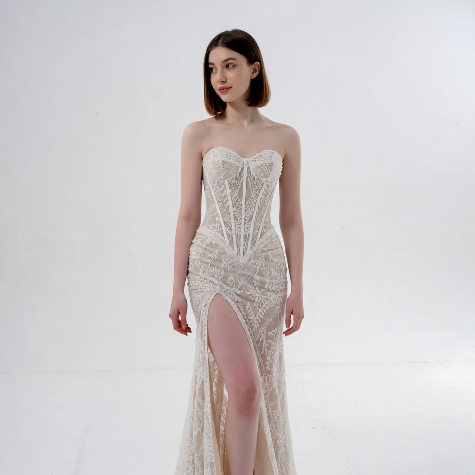 Woman in Lace Wedding Gown Woman in Lace Wedding Gown