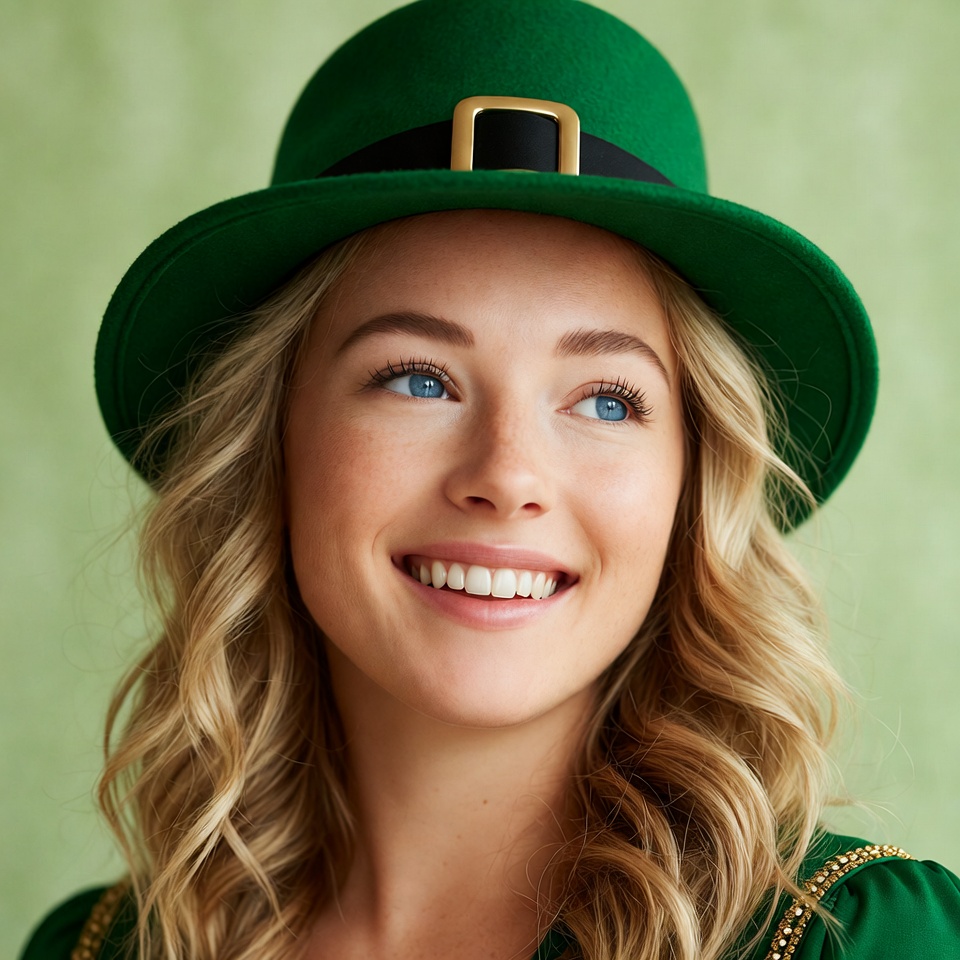 Blonde woman wearing green leprechaun hat Blonde woman wearing green leprechaun hat