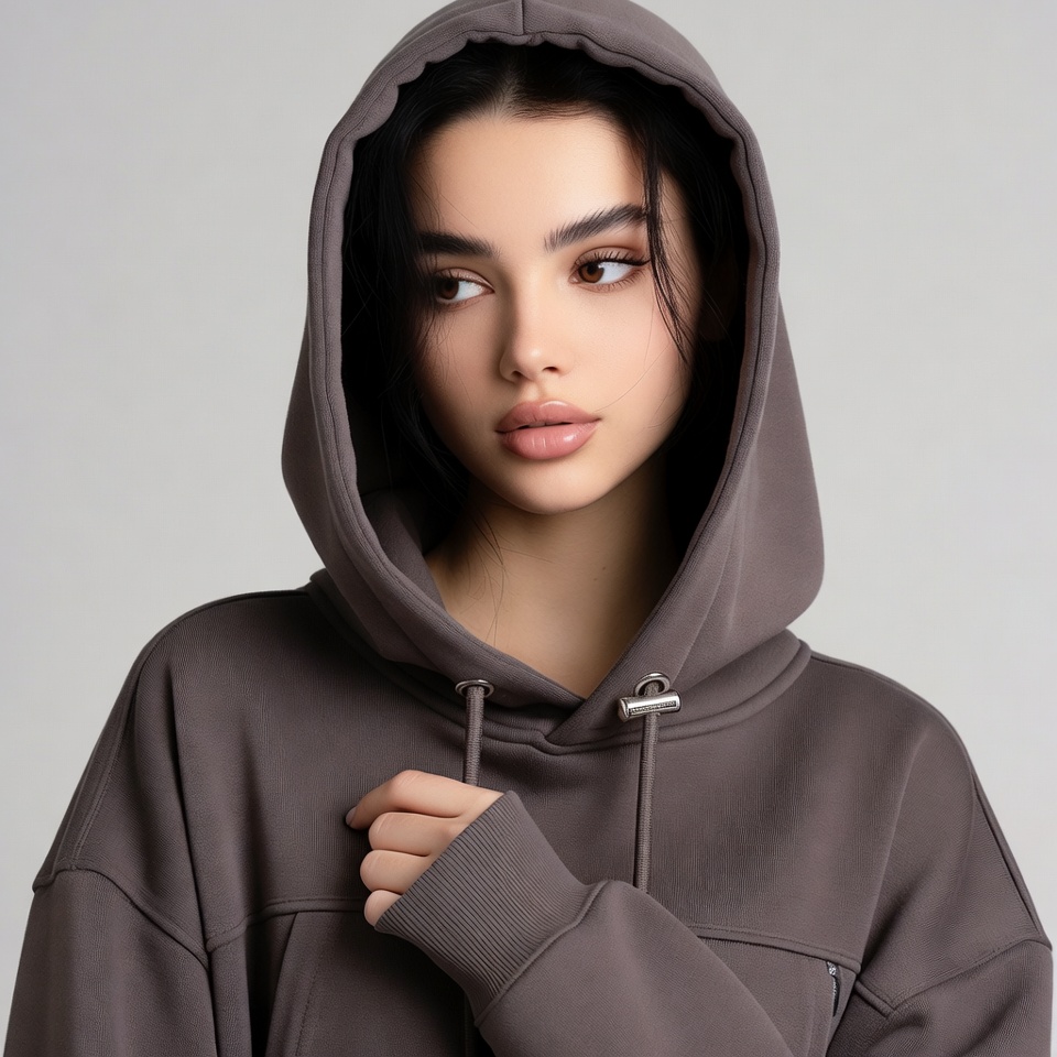 Woman in gray hoodie Woman in gray hoodie