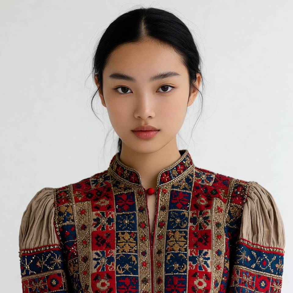 Asian woman in embroidered dress Asian woman in embroidered dress