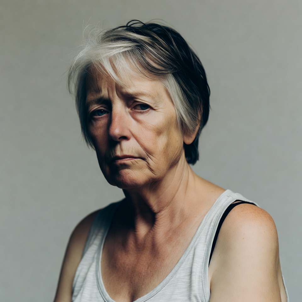 Elderly woman with gray hair Elderly woman with gray hair