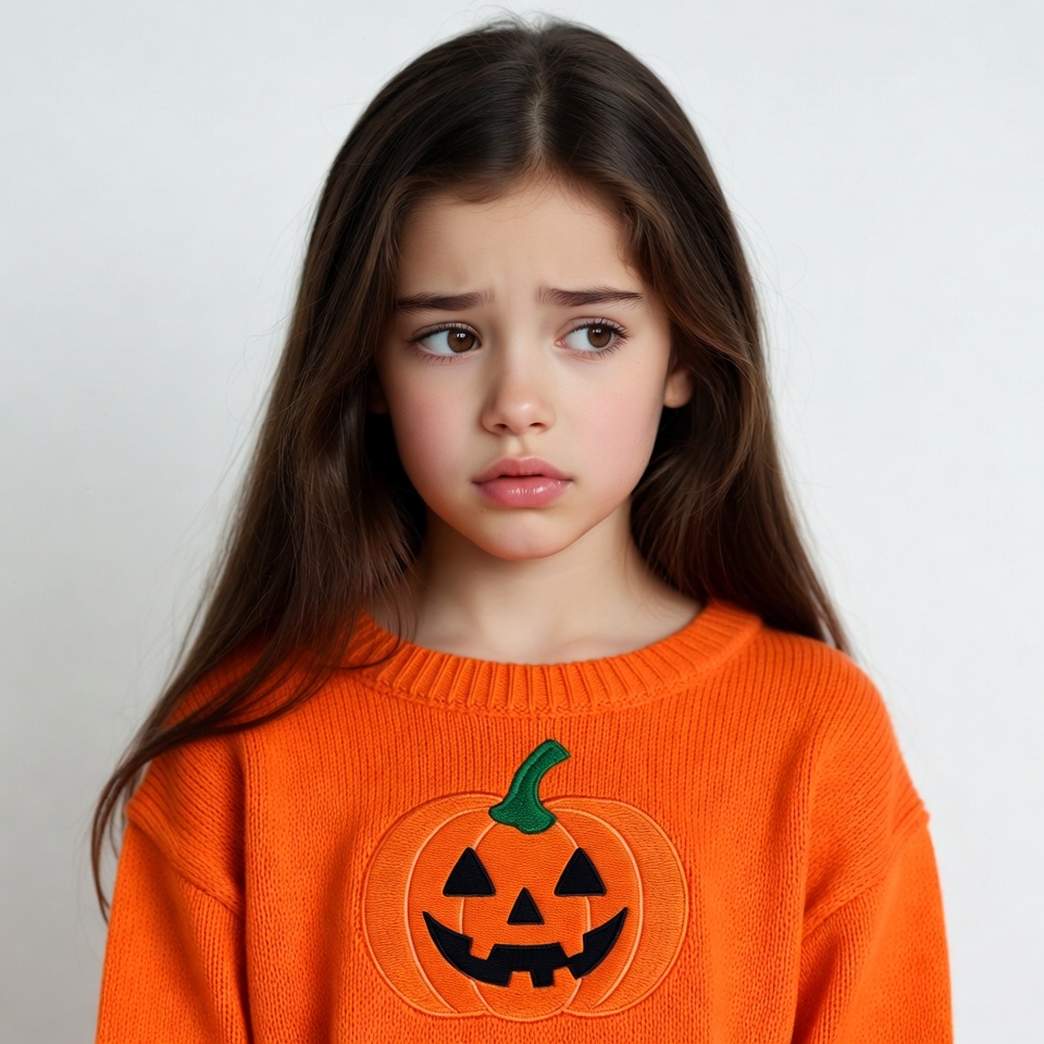 Girl in pumpkin Halloween sweater Girl in pumpkin Halloween sweater