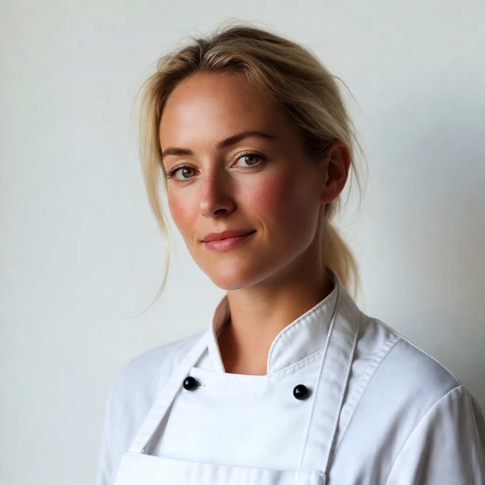 Blonde woman chef smiling in uniform Blonde woman chef smiling in uniform