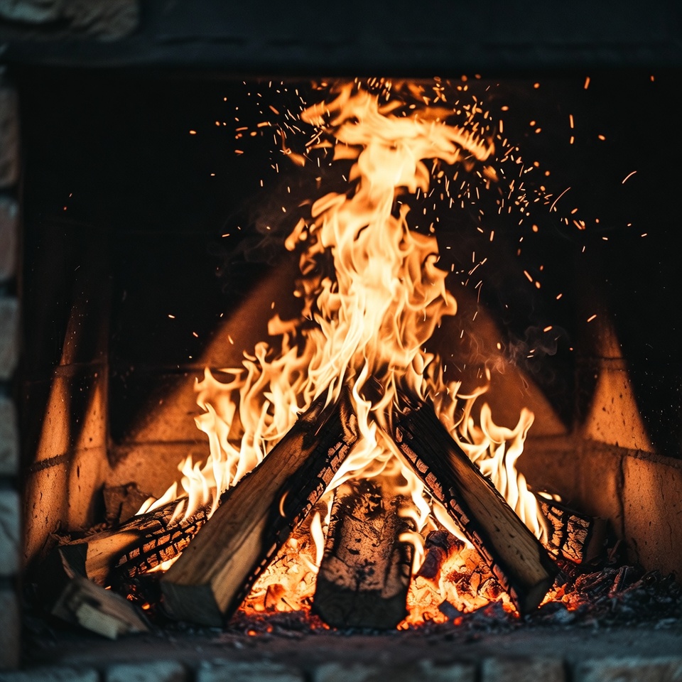 Blazing Fire in Stone Fireplace Blazing Fire in Stone Fireplace