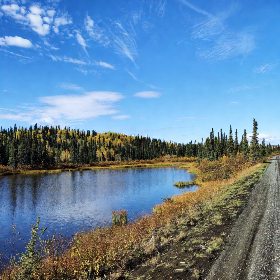 Autumn Forest Lake with Dirt Road Autumn Forest Lake with Dirt Road