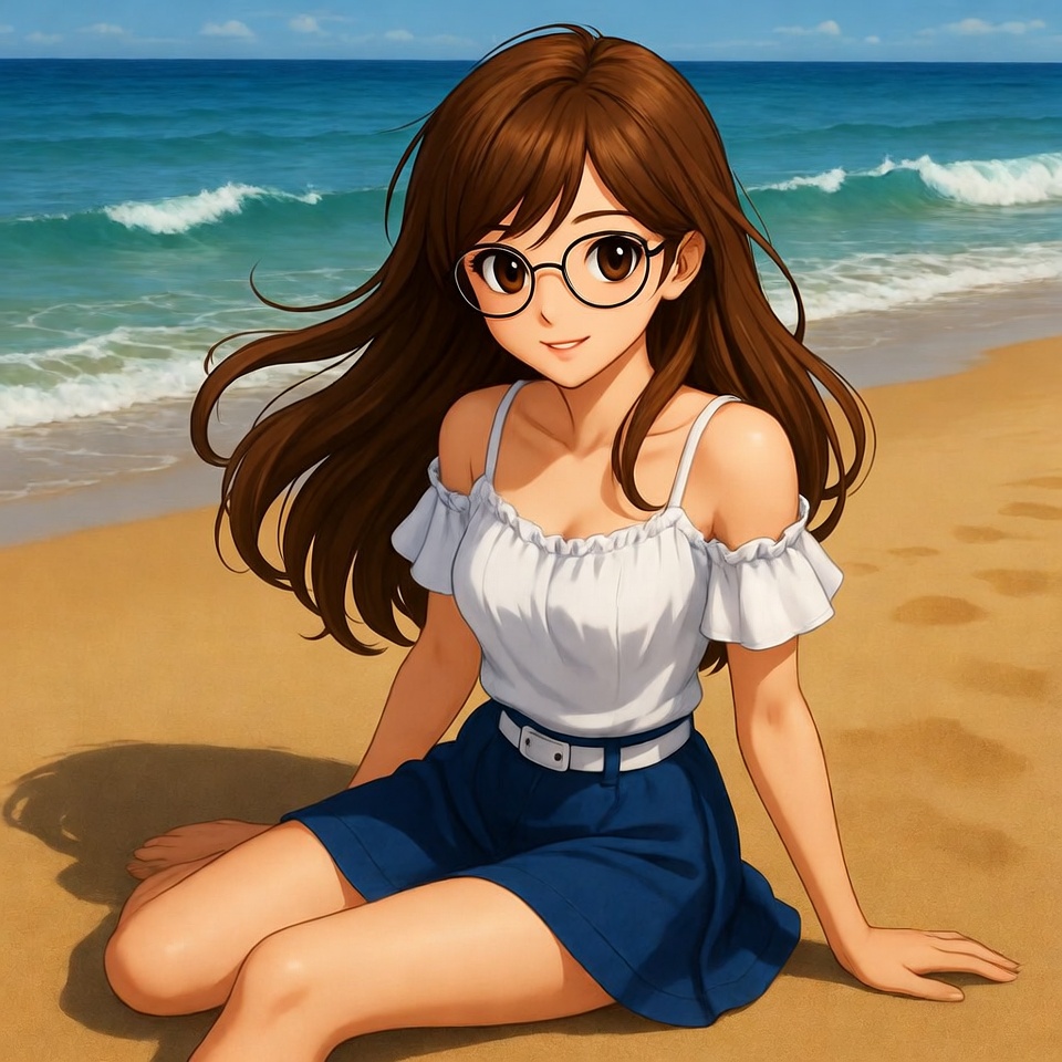 Anime girl sitting on beach Anime girl sitting on beach